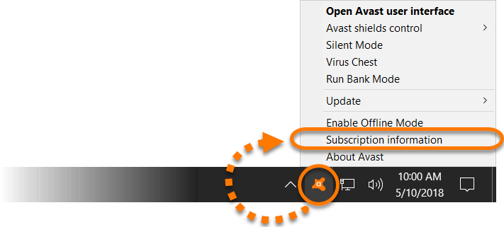 Klik kanan pada icon Avast untuk membuka antarmuka Avast Internet Security