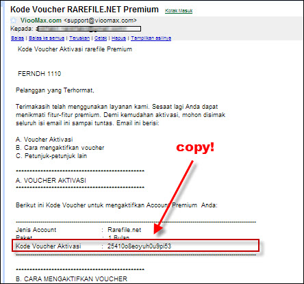 Copy Premium Key Rarefile dari email
