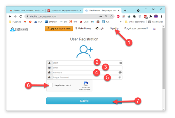 Form registrasi Daofile