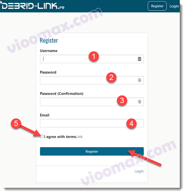 Form registrasi Debrid-link