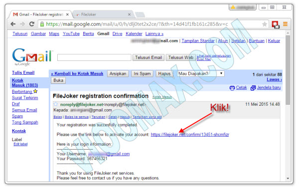 Email link konfirmasi pendaftaran Fijoker