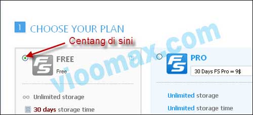 Gambar Pendaftaran Filesonic: Pilih / centang  FREE