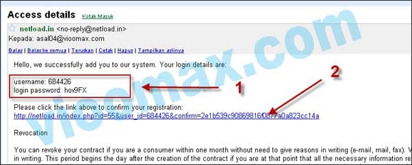 Gambar Email Konfirmasi Pendaftaran dari Netload